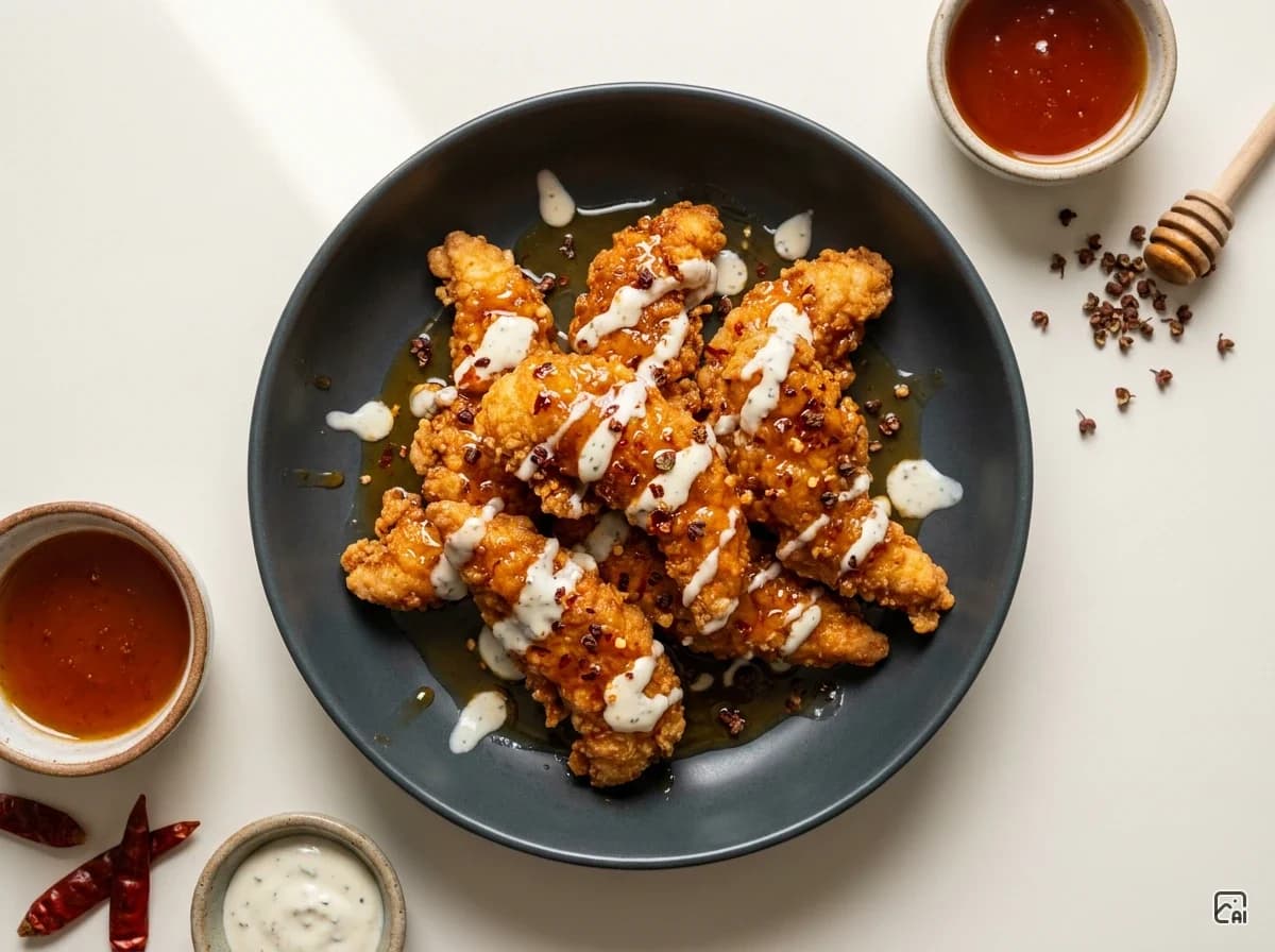 Crispy Chicken Tenders with Hot Honey and Blue Cheese Ranch
