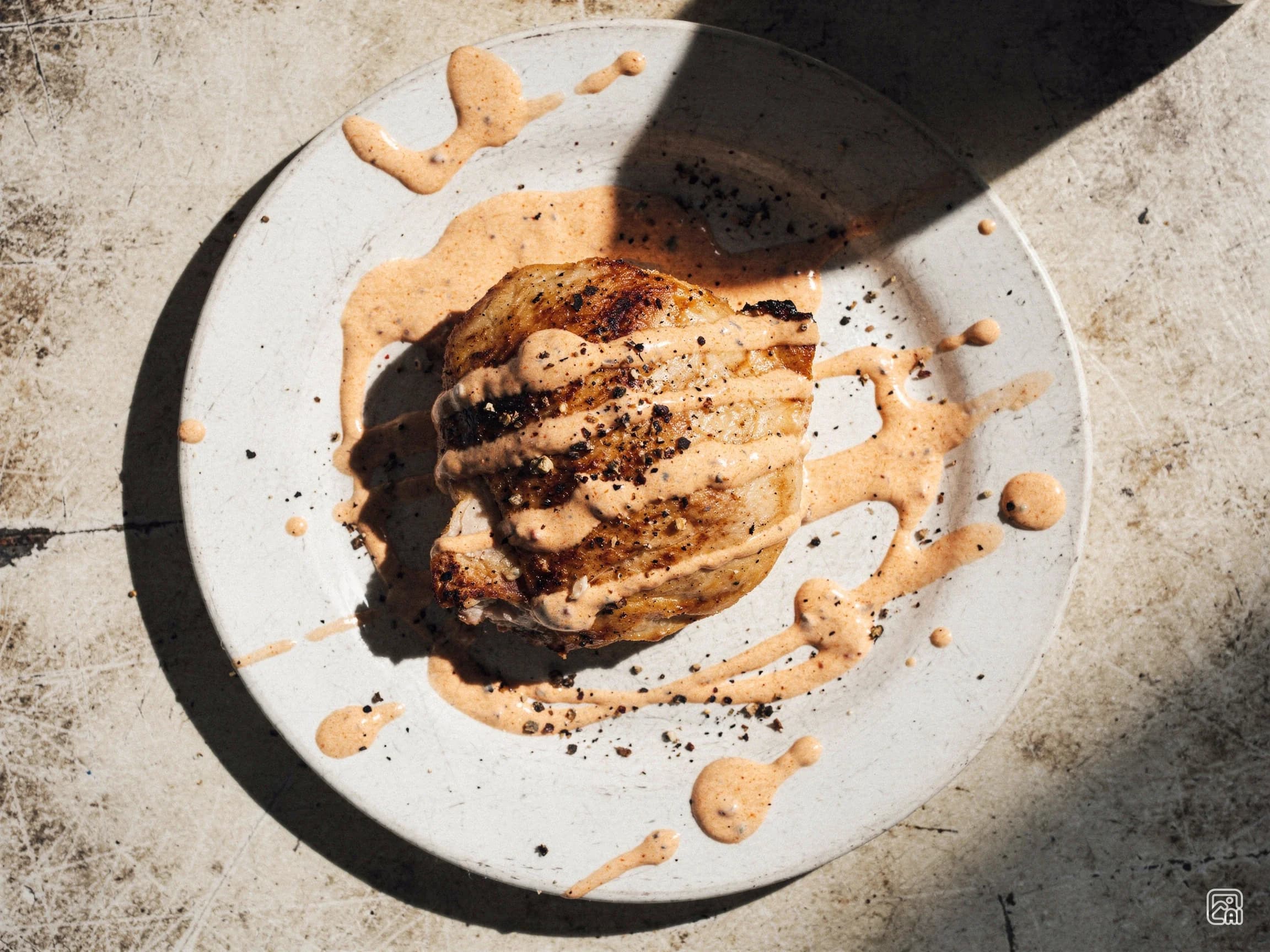Cold Pan Chicken Thighs with Creamy Buffalo Sauce