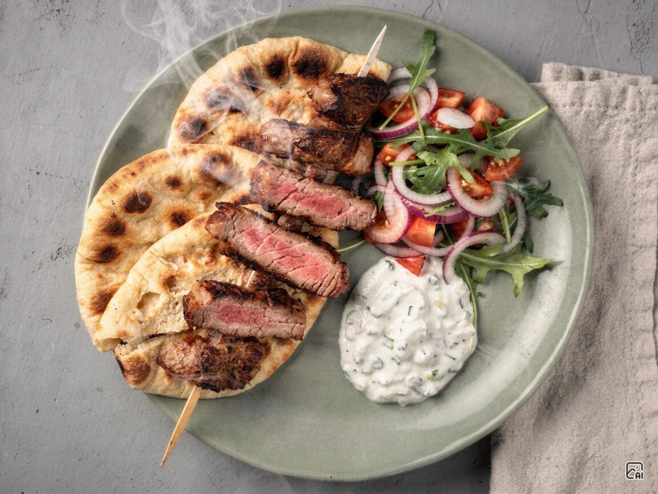 Greek Souvlaki with Homemade Pita Bread and Tzatziki