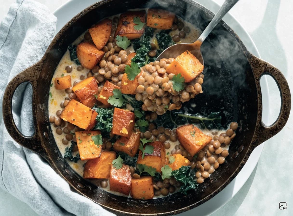 One Pot Creamy Sweet Potatoes and Lentils
