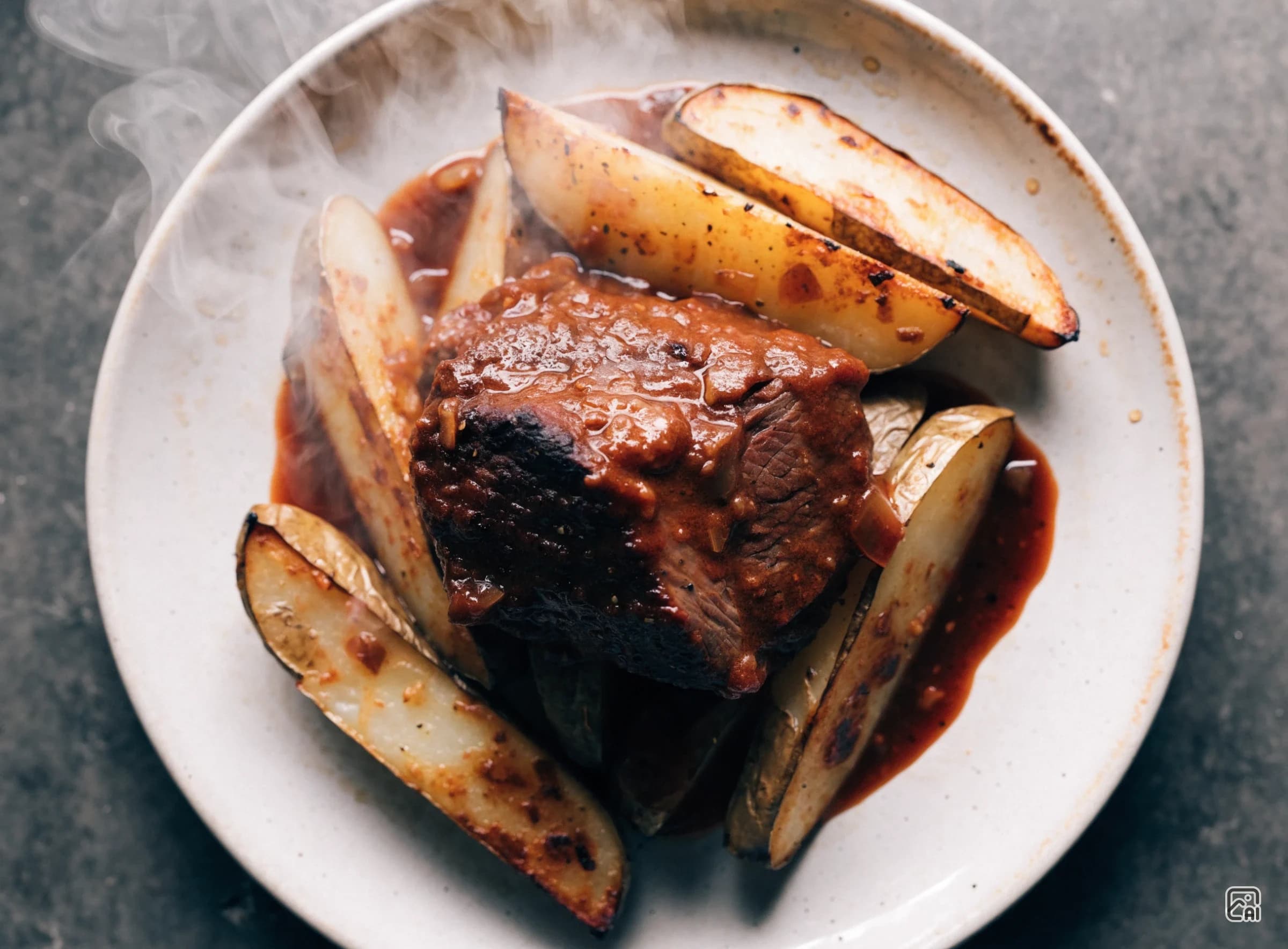 Carne con Chile Colorado y Papas