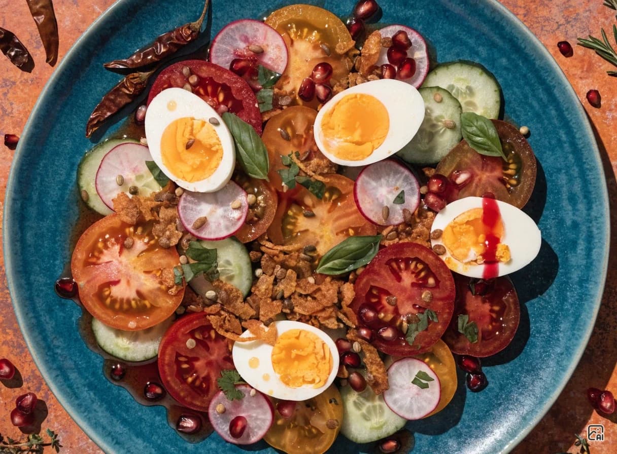 Tomato and Egg Salad with Spice Oil